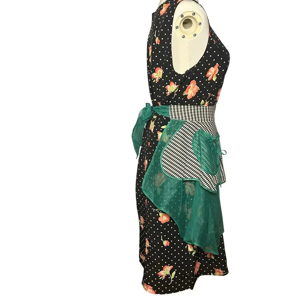 Vintage1950s Harlequin Organza Hostess Apron Green Sheer Ruffle Miu Miu Style OS